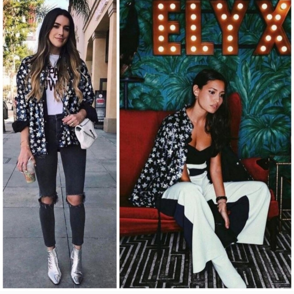 ZARA sequined star BLOGGER FAV! lined snap shirt jacket 2 large patch pockets - Picture 5 of 17